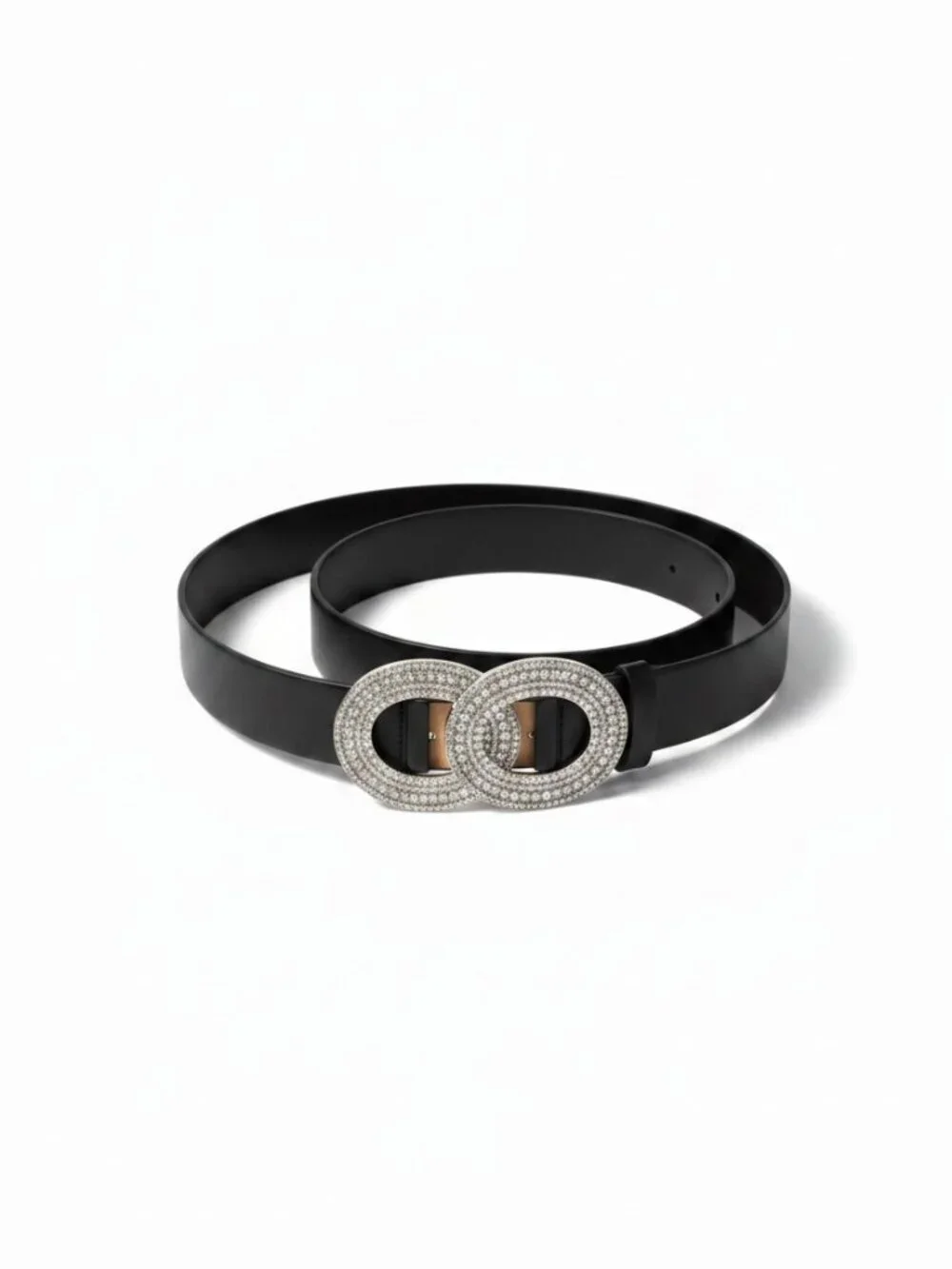 Chico's Black Rhinestone Double Circle Buckle Belt S/M Faux Leather